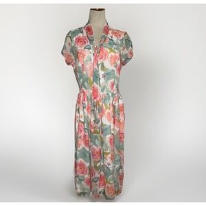 ModCloth Floral Midi Dress Size M Fit & Flare Short Sleeve Summer‎ Garden